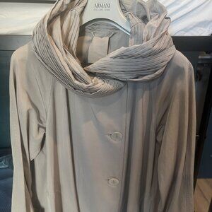 Giorgio Armani Long Gray Trench Coat With Pleated Hood S42 (M) NWT